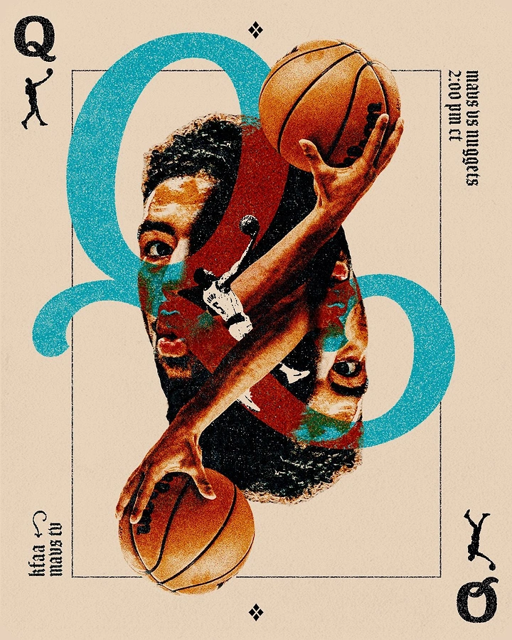 Sports creative ad: Basketball player mirrored as a queen playing card