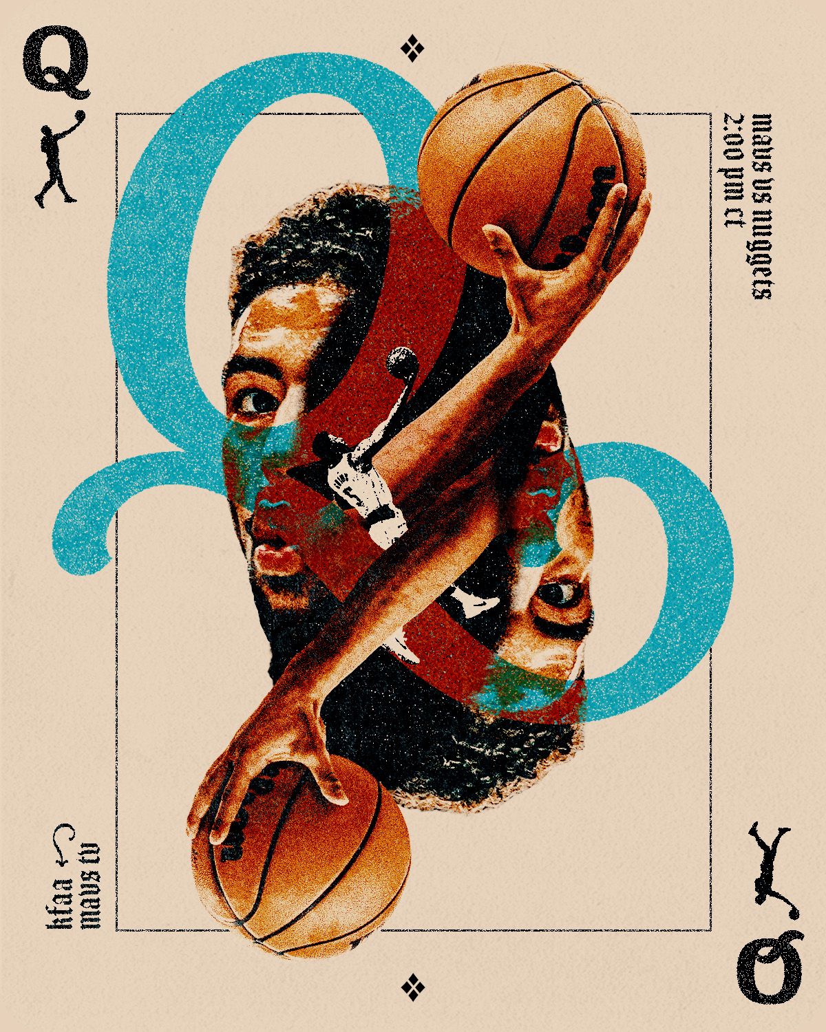 Instagram post: Basketball player mirrored as a queen playing card