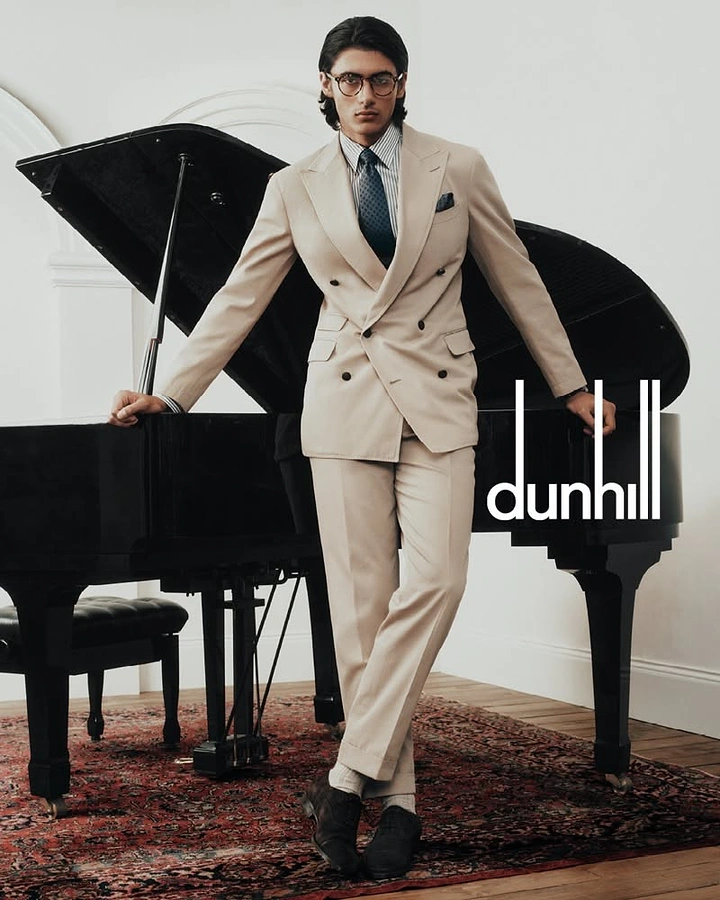 Men's Suits & Formal Wear creative ad: Suit campaign staged with grand piano