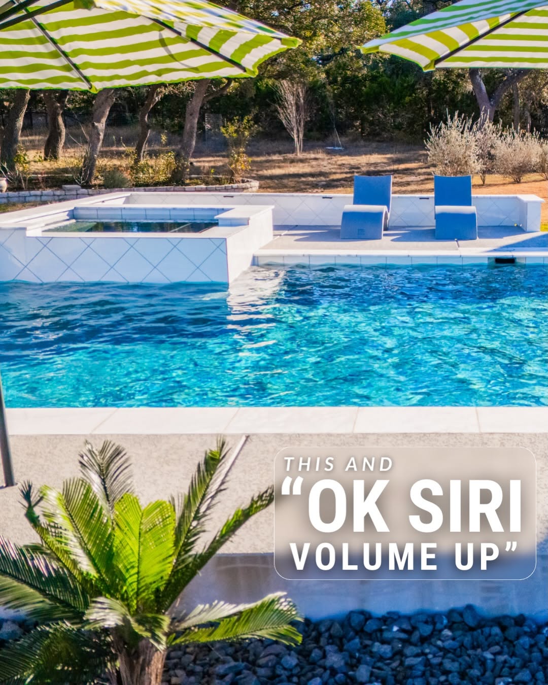 Carousel: Top-down drone view of a luxury pool with an attached spa, slide 4