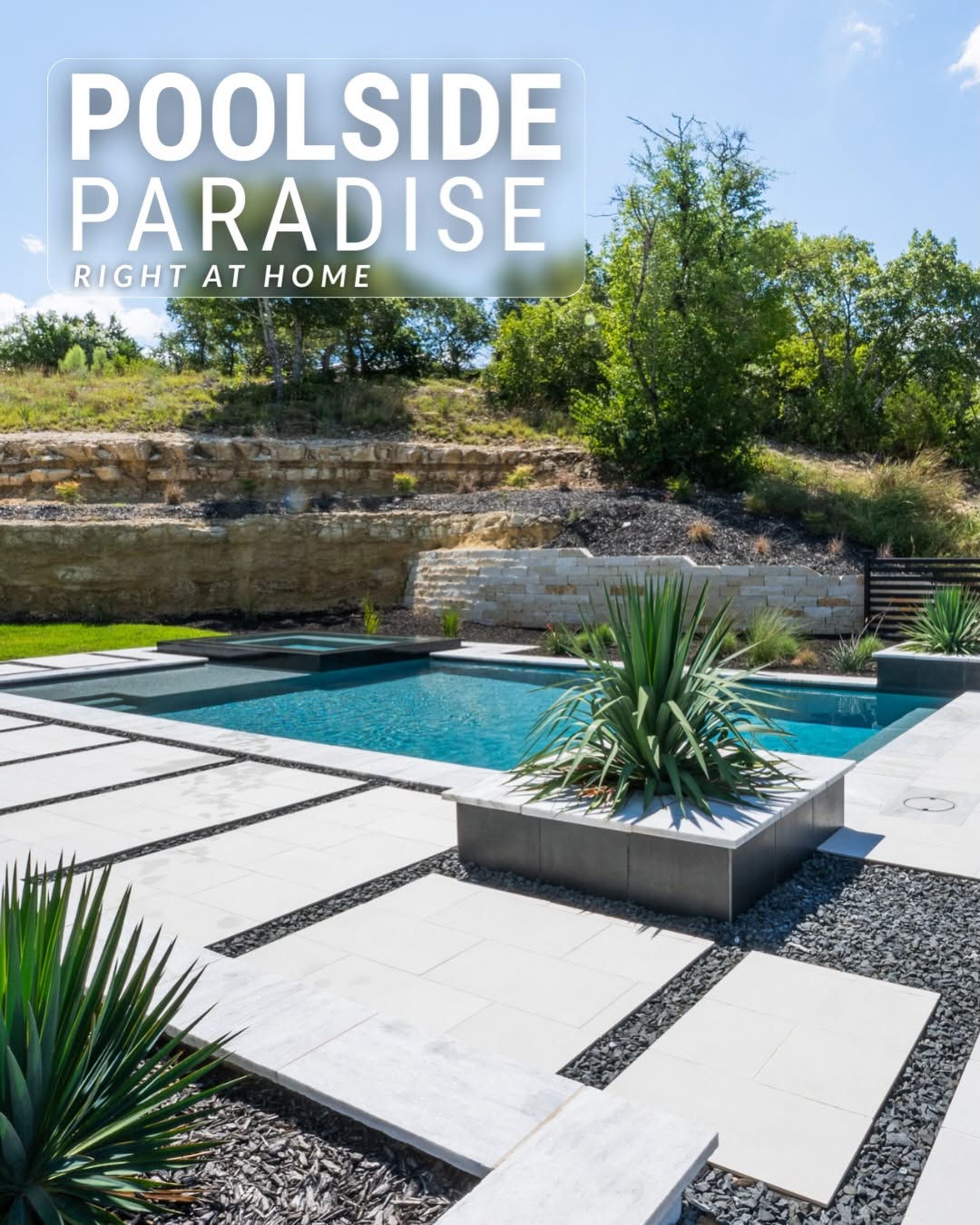 Carousel: Top-down drone view of a luxury pool with an attached spa, slide 5