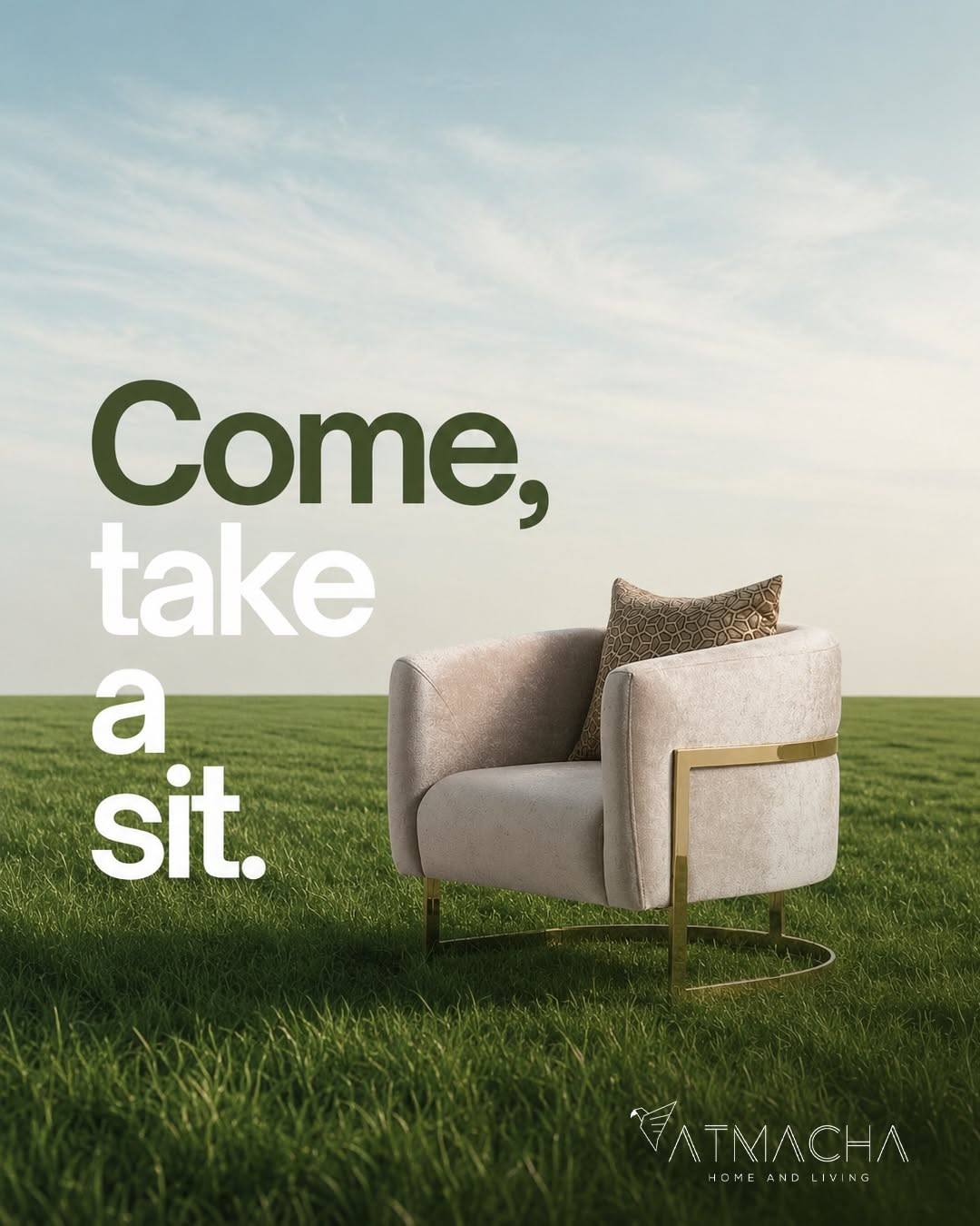 Instagram post: Plush armchair alone on an endless grass field