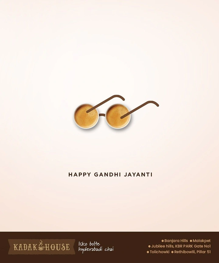 Gandhi Jayanti creative ad: Two top-down cups of chai forming Gandhi's round spectacles