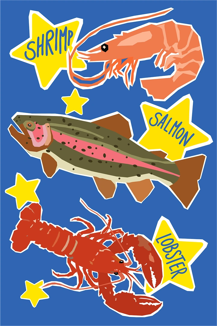 Seafood Restaurants creative ad: Playful labeled seafood sticker composition