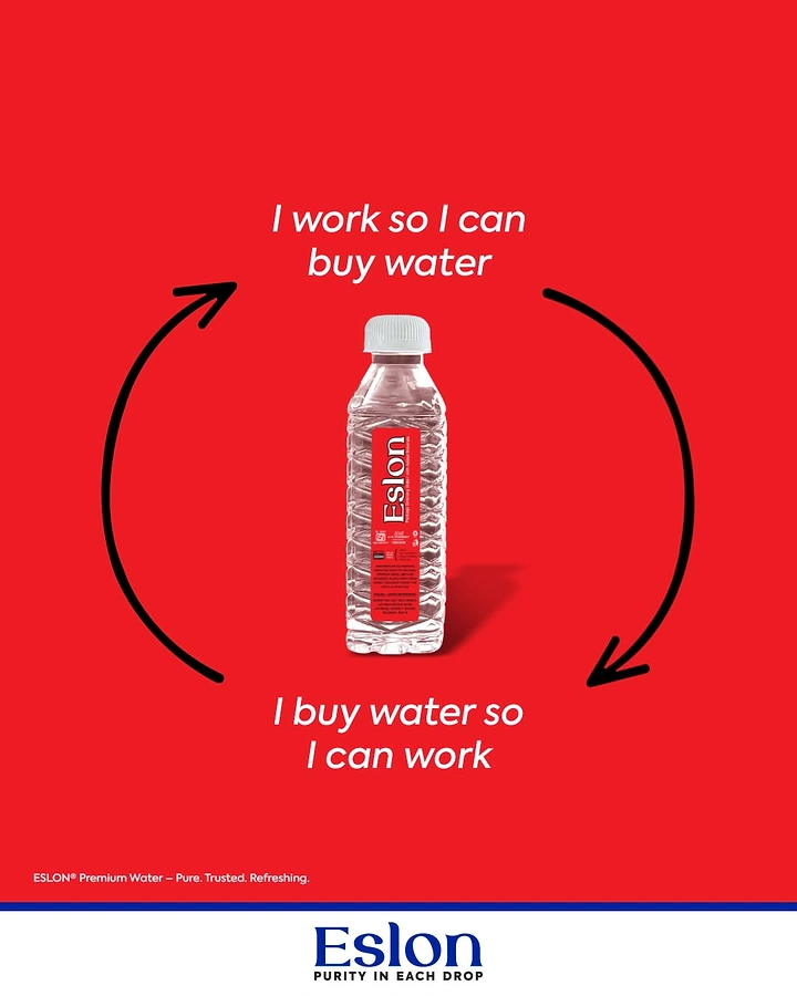 Packaged Drinking Water creative ad: Witty circular work-water equation