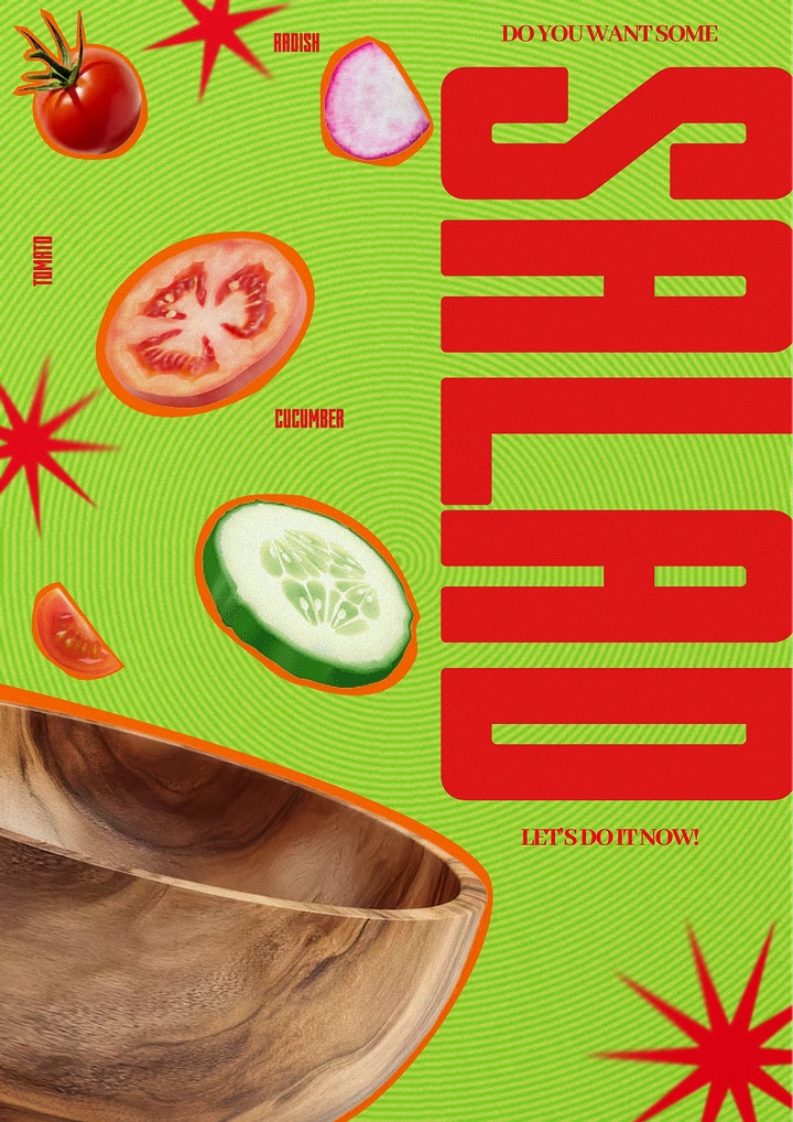 Salad Bars & Healthy Restaurants creative ad: Ingredients become bold typographic composition