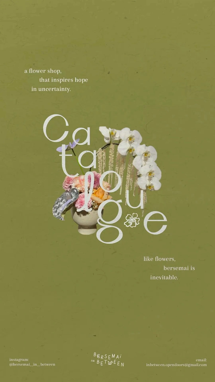 Florists creative ad: Catalogue lettering woven through flower arrangement