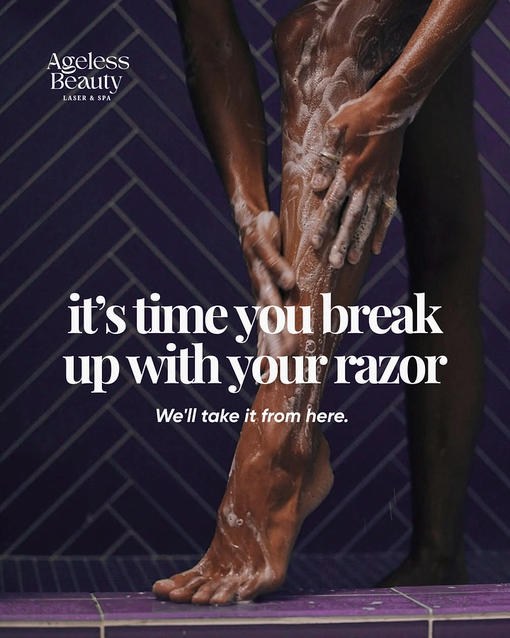 Skin & Cosmetic Clinics creative ad: Witty 'break up with your razor' copy