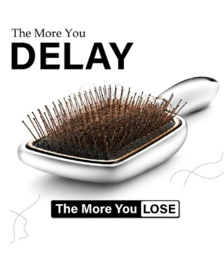Hair Transplant & Hair Clinics creative ad: Delay/lose copy over clogged brush