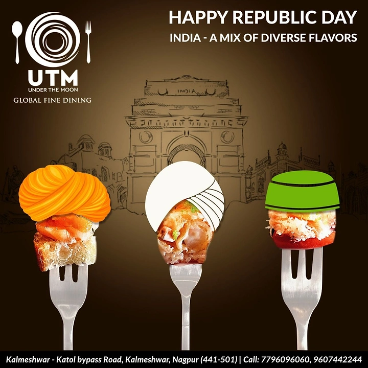 Republic Day creative ad: Three forked appetizers wearing saffron, white and green headgear