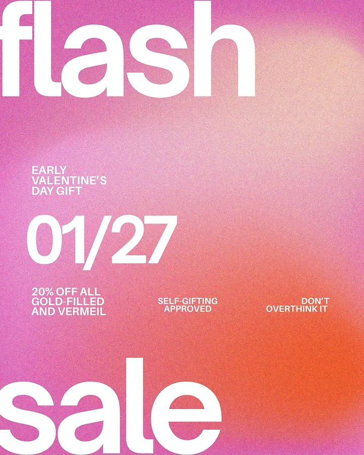 Valentine's Day creative ad: Grainy pink-orange gradient with giant sale type