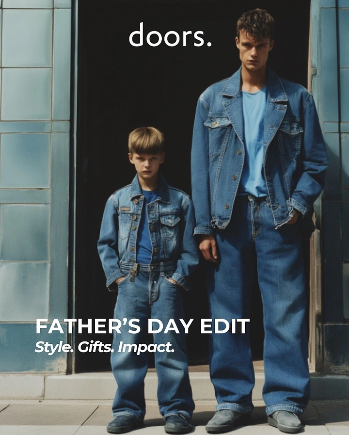Father's Day creative ad: Matching father-son denim, mini-me styling idea