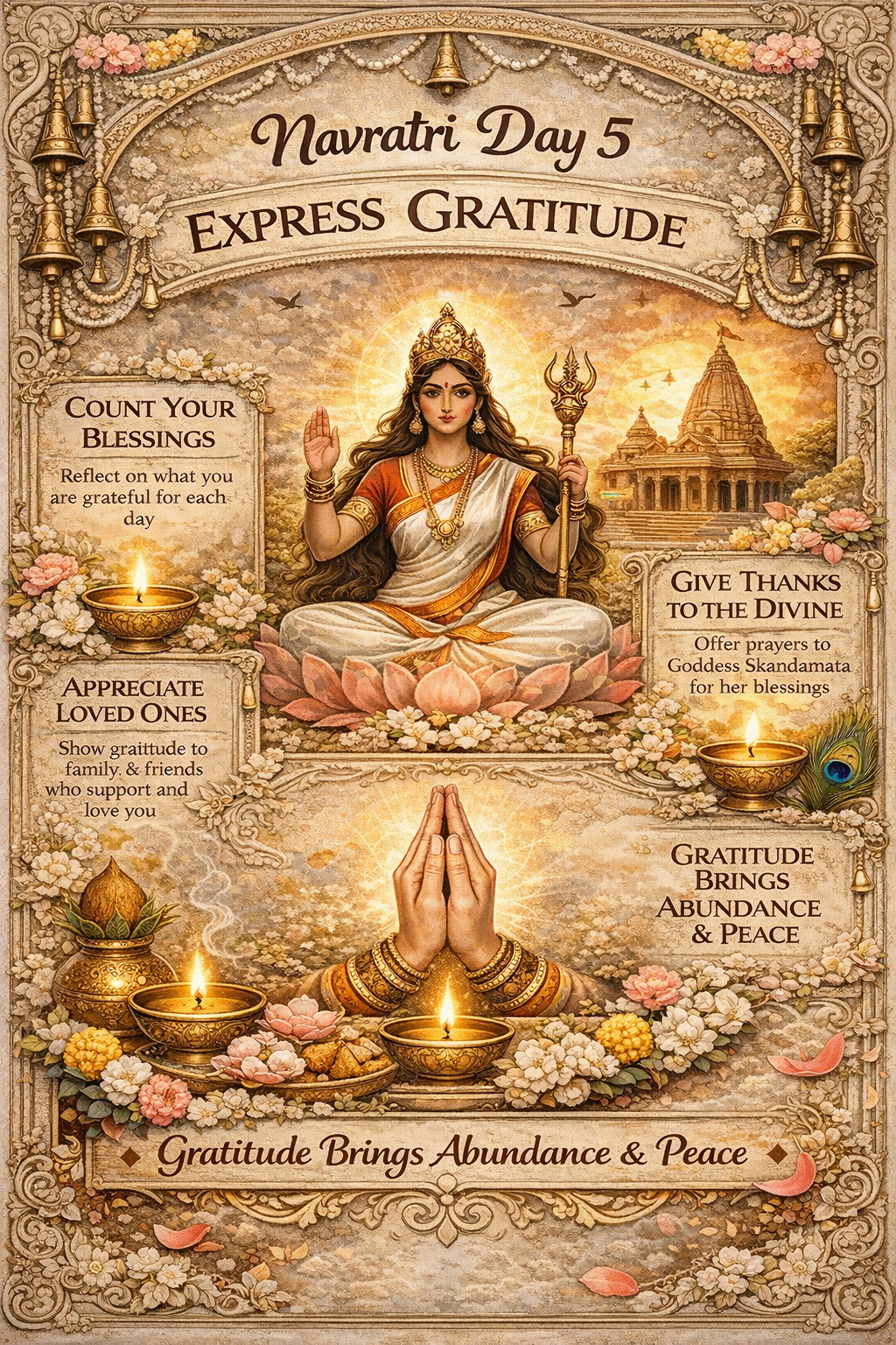 Navratri Poster: Ornate Navratri gratitude devotional poster with Goddess Skandamata