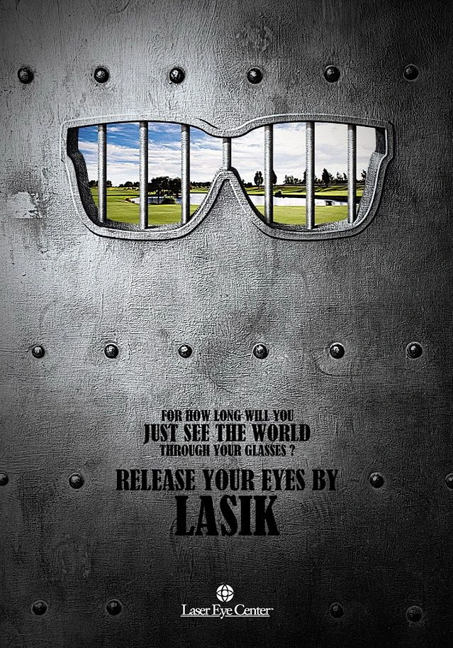 Opticians & Eye Care creative ad: Glasses as prison bars for LASIK