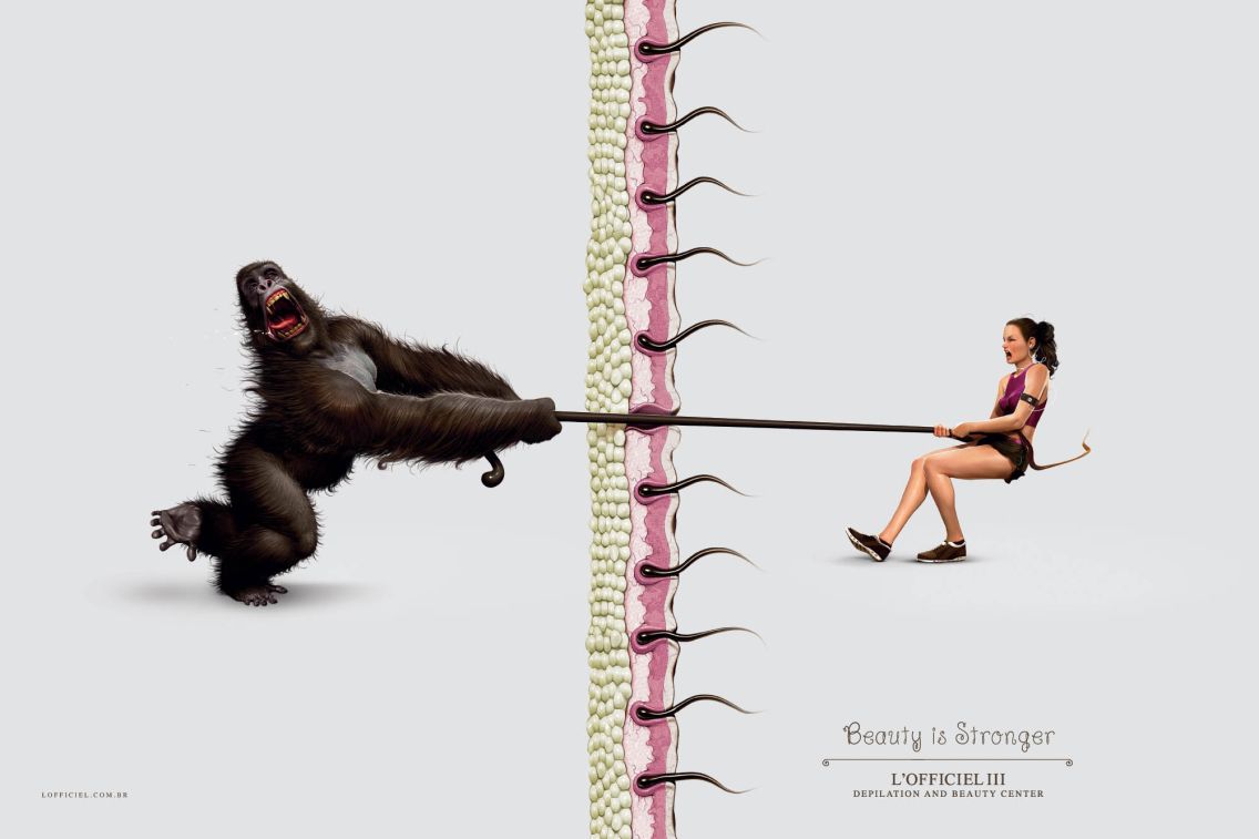 Banner: Woman tugging a hair out of a skin cross-section against a gorilla