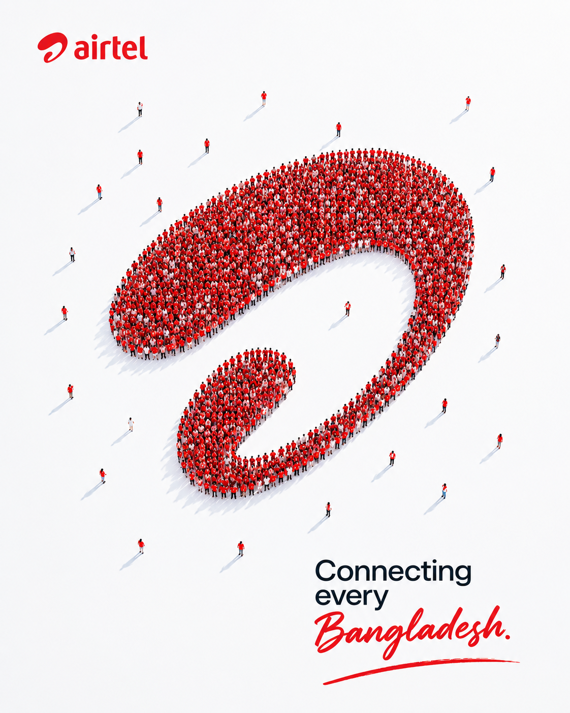 Instagram post: Crowd of people in red forming the brand swirl logo, seen from above