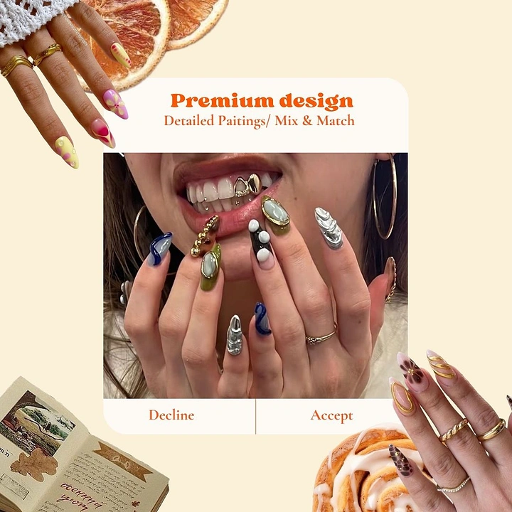 Nail Salons creative ad: Accept/Decline pop-up dialog framing nail designs
