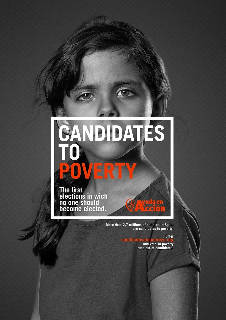 Creative ad: Black-and-white portrait of a solemn young girl