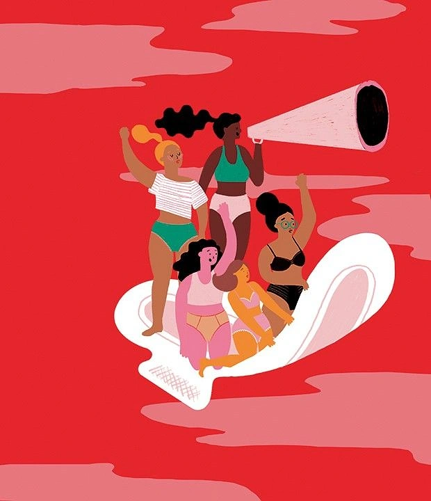 Period Care & Feminine Hygiene creative ad: Women ride a giant tampon metaphor