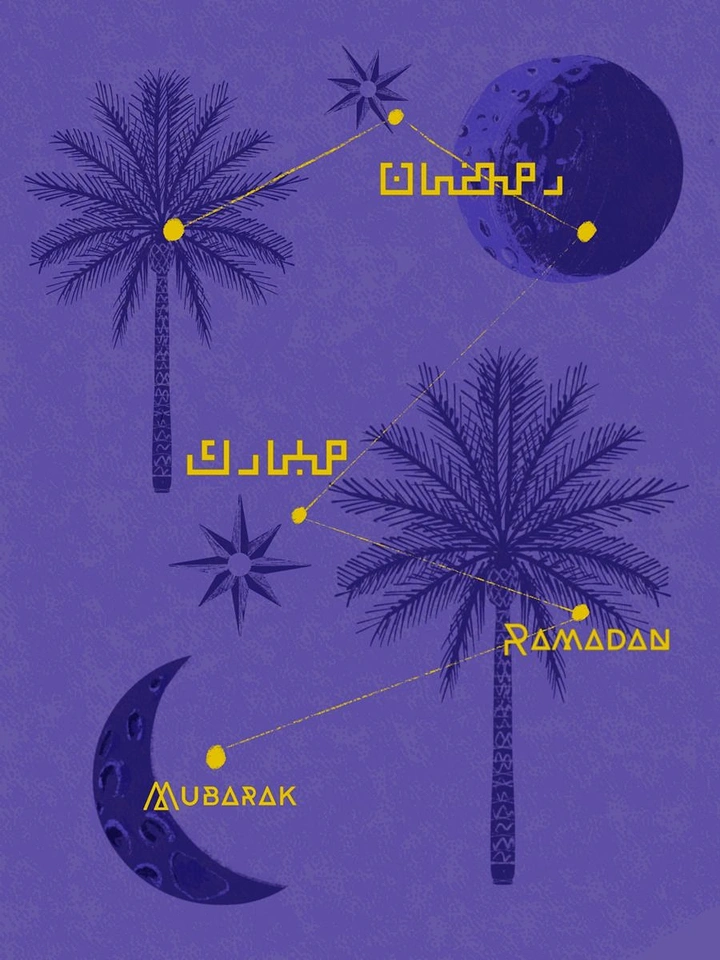 Ramadan creative ad: Date palms and moons linked like a constellation