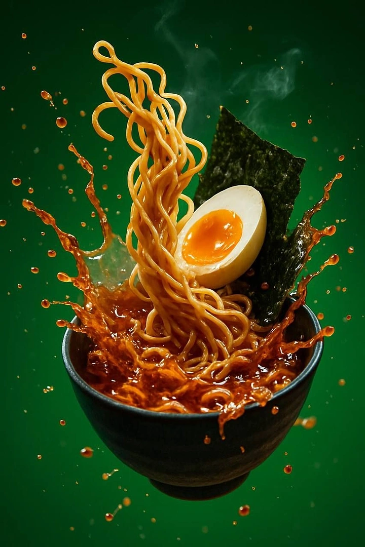 Chinese Restaurants creative ad: Dramatic splash makes ramen dynamic