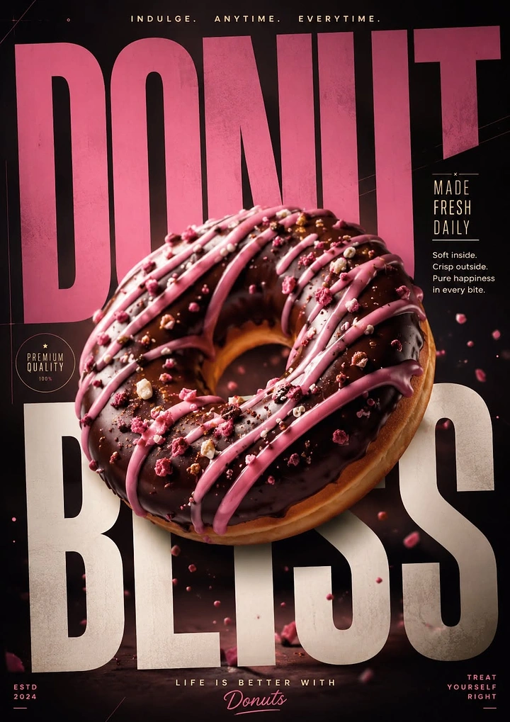 Donut Shops creative ad: Editorial fashion treatment for oversized donut