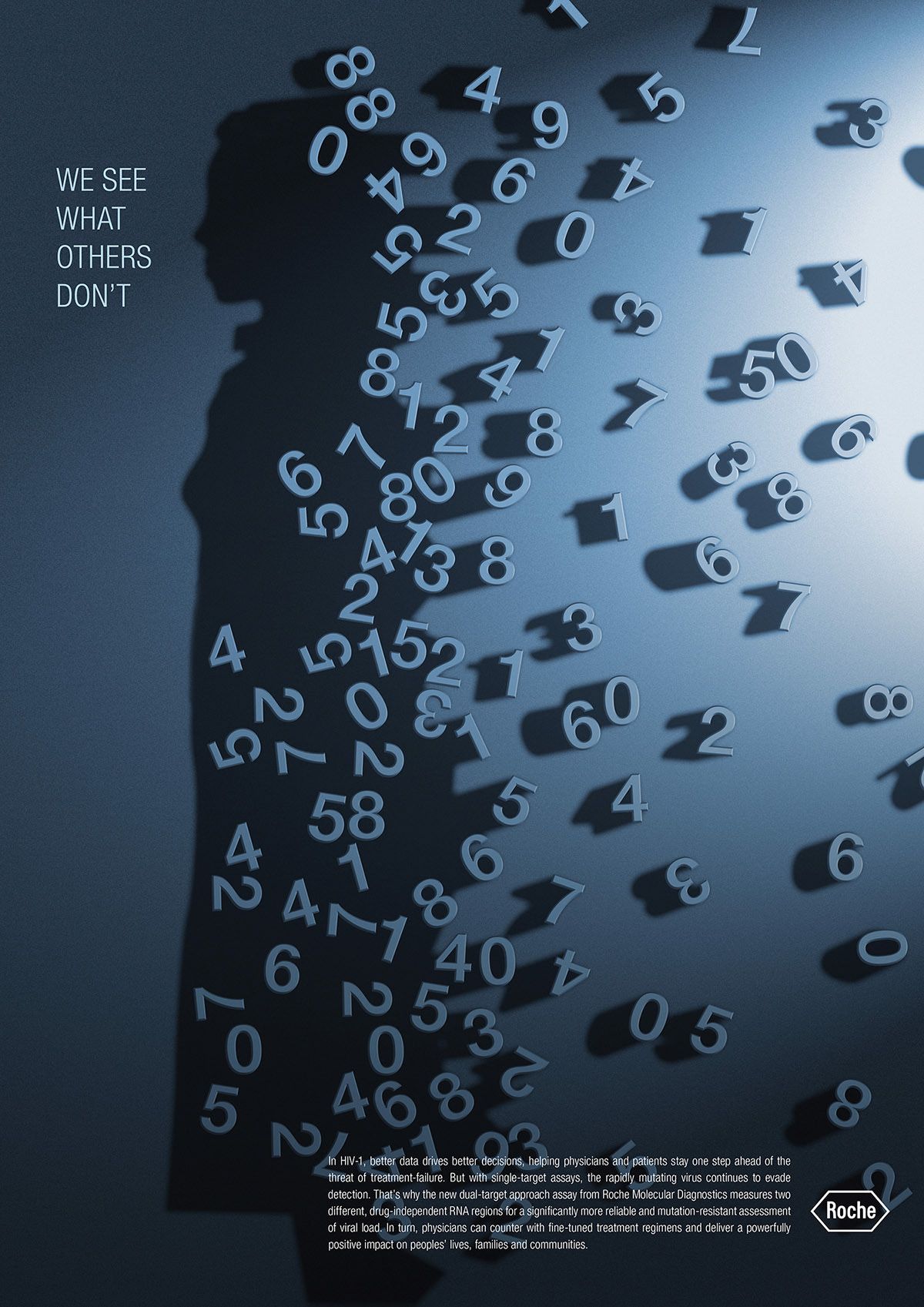 Poster: Scattered 3D numerals casting the shadow of a human silhouette