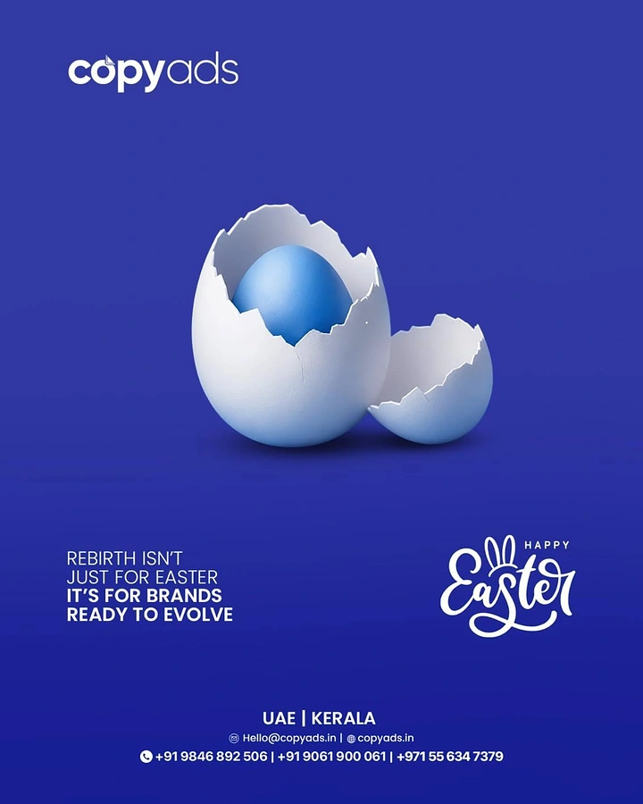 Easter creative ad: Cracked white eggshell revealing a blue egg inside