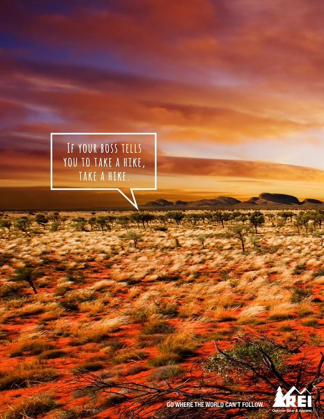Adventure Sports & Trekking creative ad: Witty boss-tells-you-to-hike copy