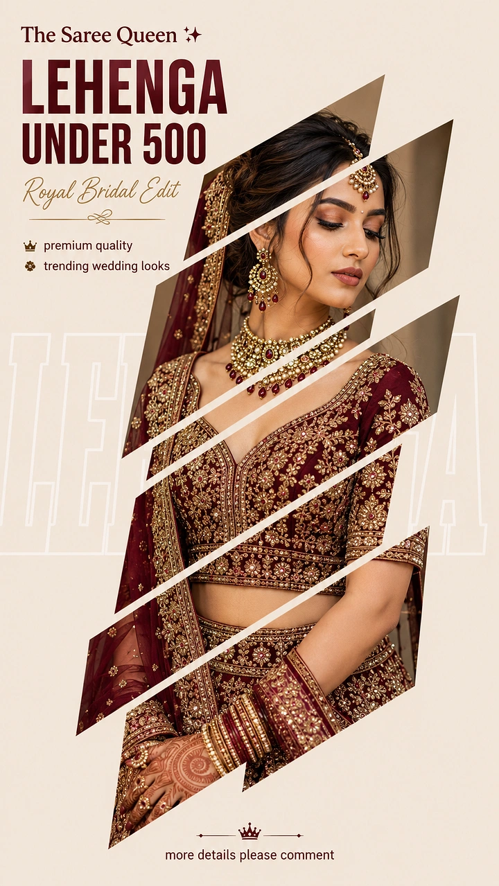 Bridal Wear & Wedding Dresses creative ad: Sliced composition spotlights lehenga offer