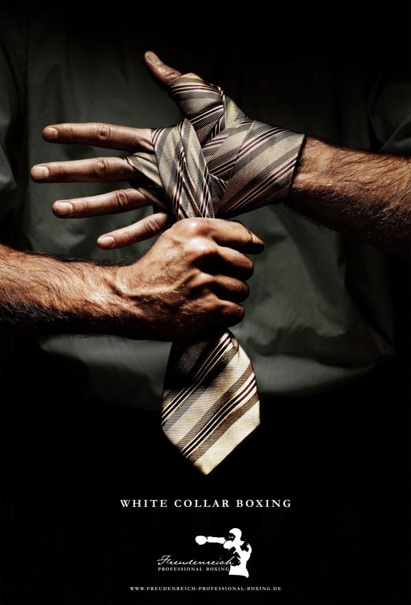Poster: Hands wrapping a striped necktie like boxing wraps