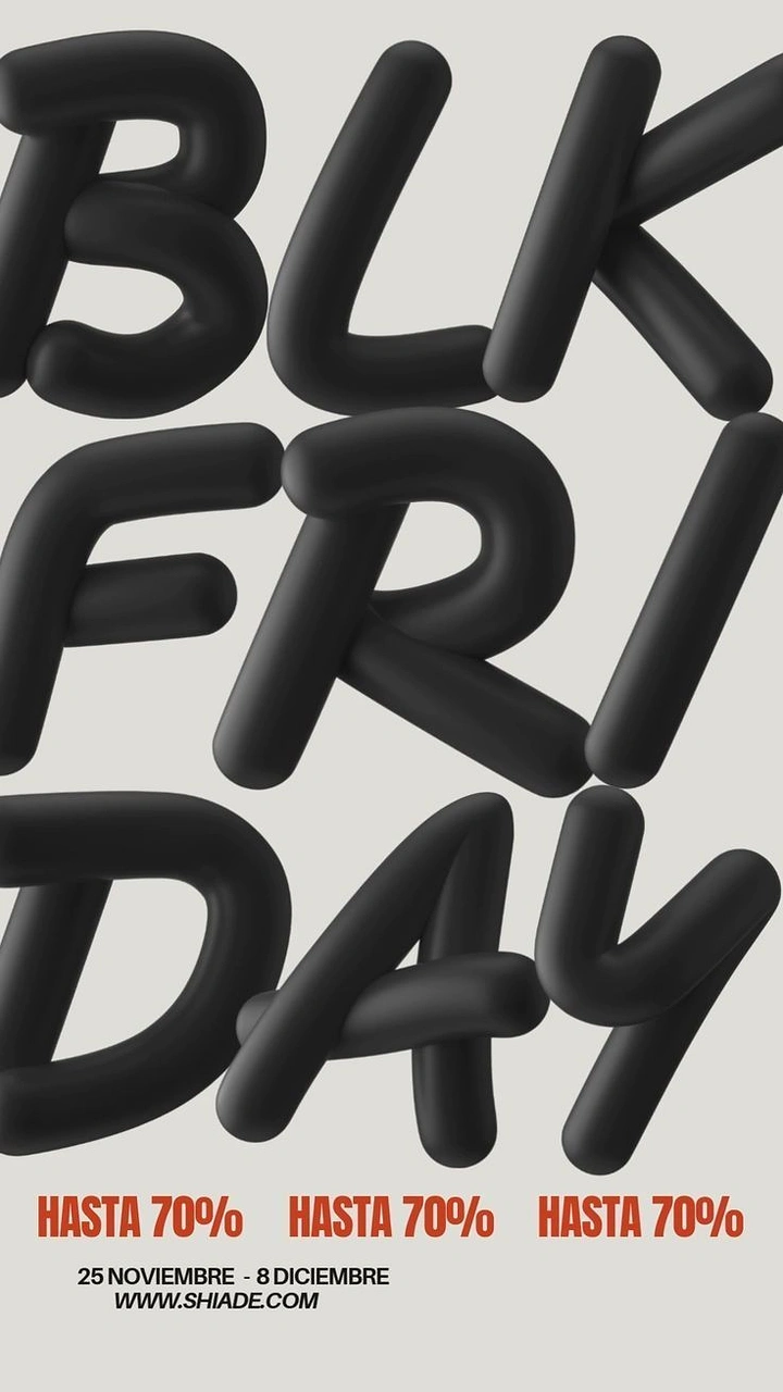 Black Friday creative ad: Puffy matte-black 3D balloon lettering