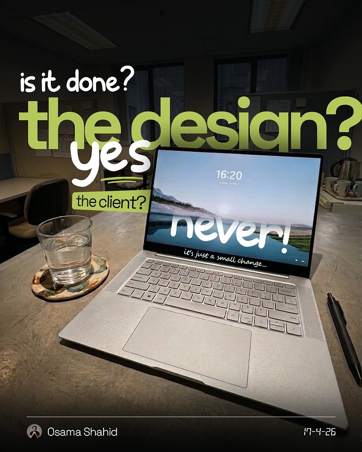 Agency creative ad: Relatable client-revision joke, bold typography