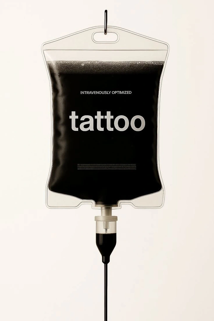 Tattoo Studios creative ad: Ink as IV drip: tattoo addiction metaphor