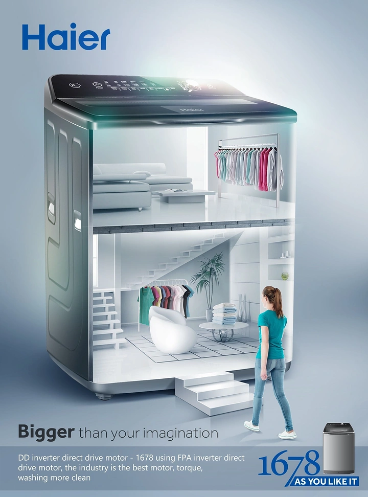 Home Appliances creative ad: Washer as house, bigger than imagination