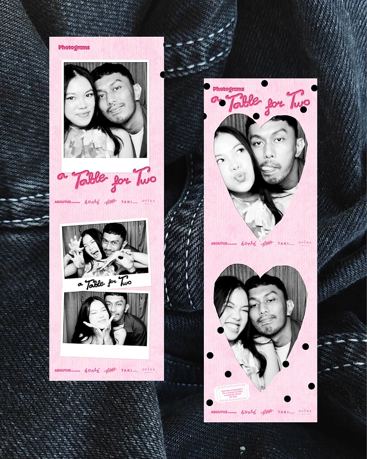Photo Booth Rentals creative ad: Romantic date theme shapes the strips