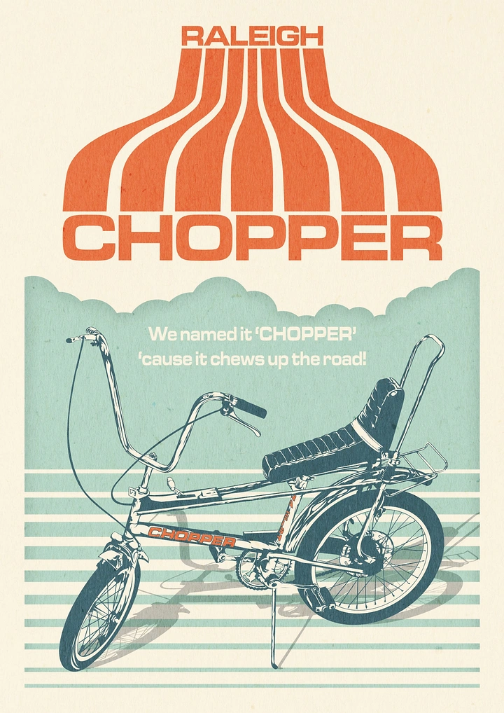 Bicycle Shops creative ad: Illustrated 1970s chopper bicycle