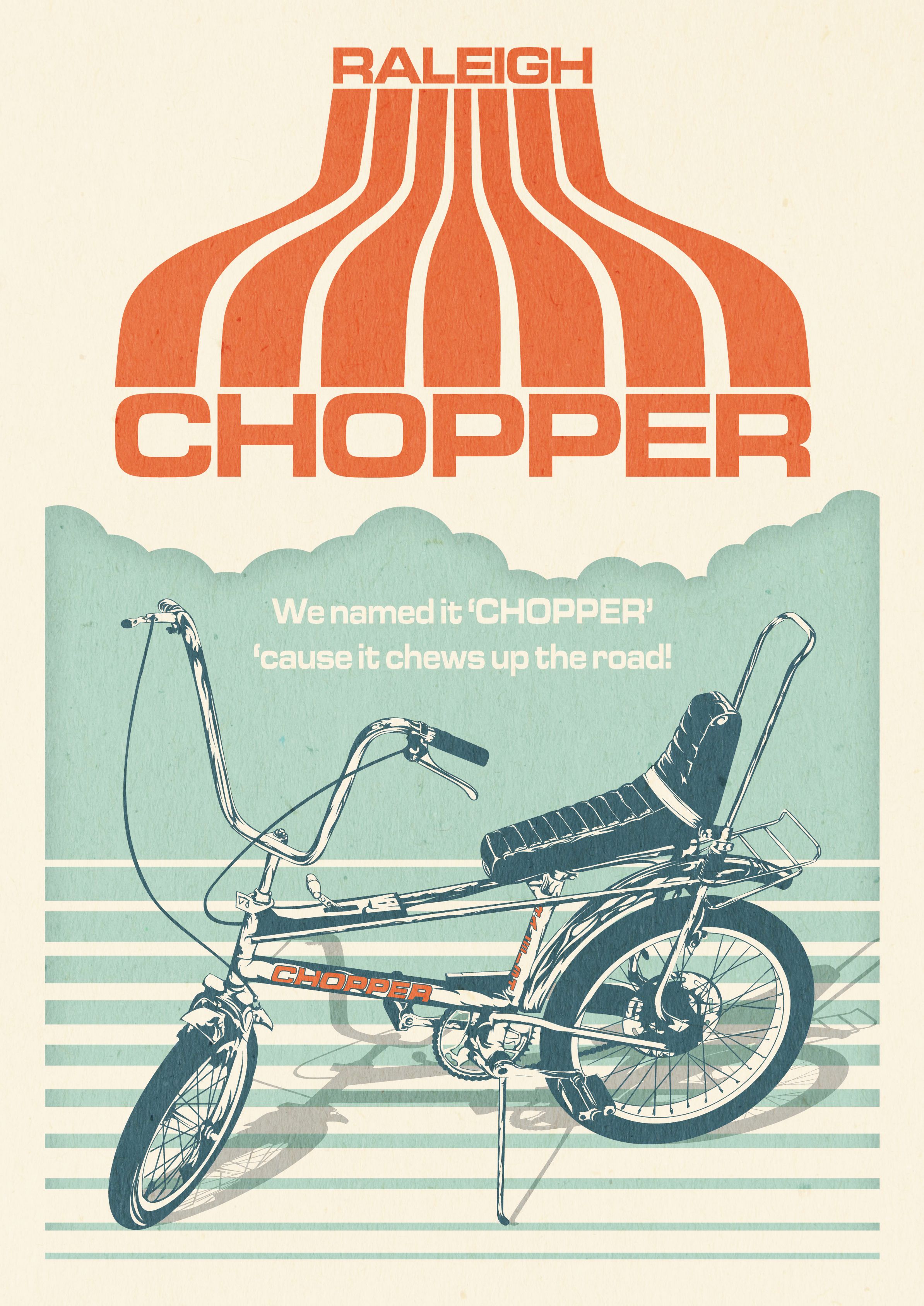 Poster: Illustrated 1970s chopper bicycle