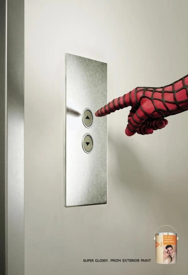 House Painters creative ad: Spider-Man finger on super-gloss surface