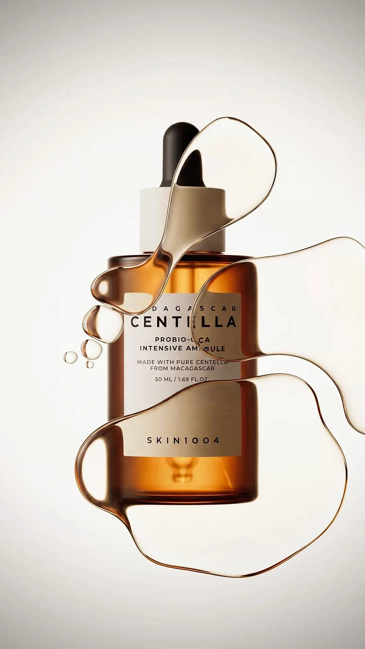 Creative ad: Amber ampoule bottle wrapped in flowing clear serum