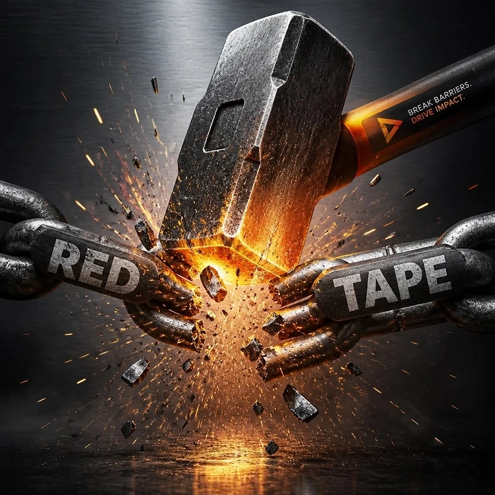Power Tools creative ad: Hammer breaks red tape metaphor