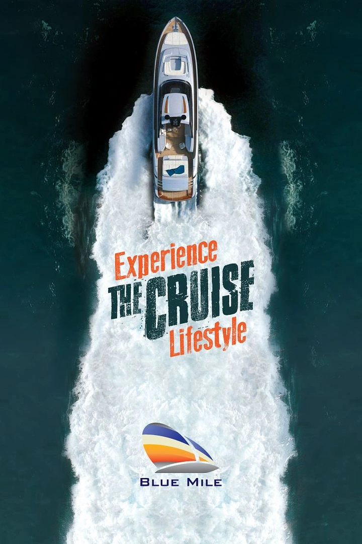 Cruises & Cruise Lines creative ad: Overhead wake creates dynamic lifestyle composition