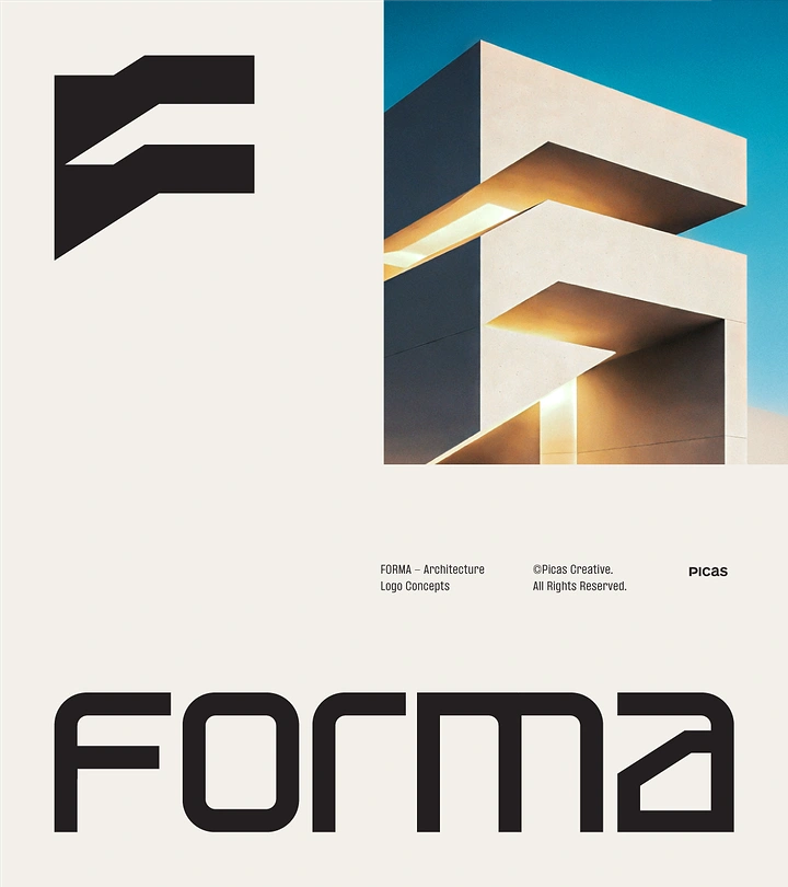 Digital Marketing Agency creative ad: Angular F logomark beside a photo of cantilevered white building