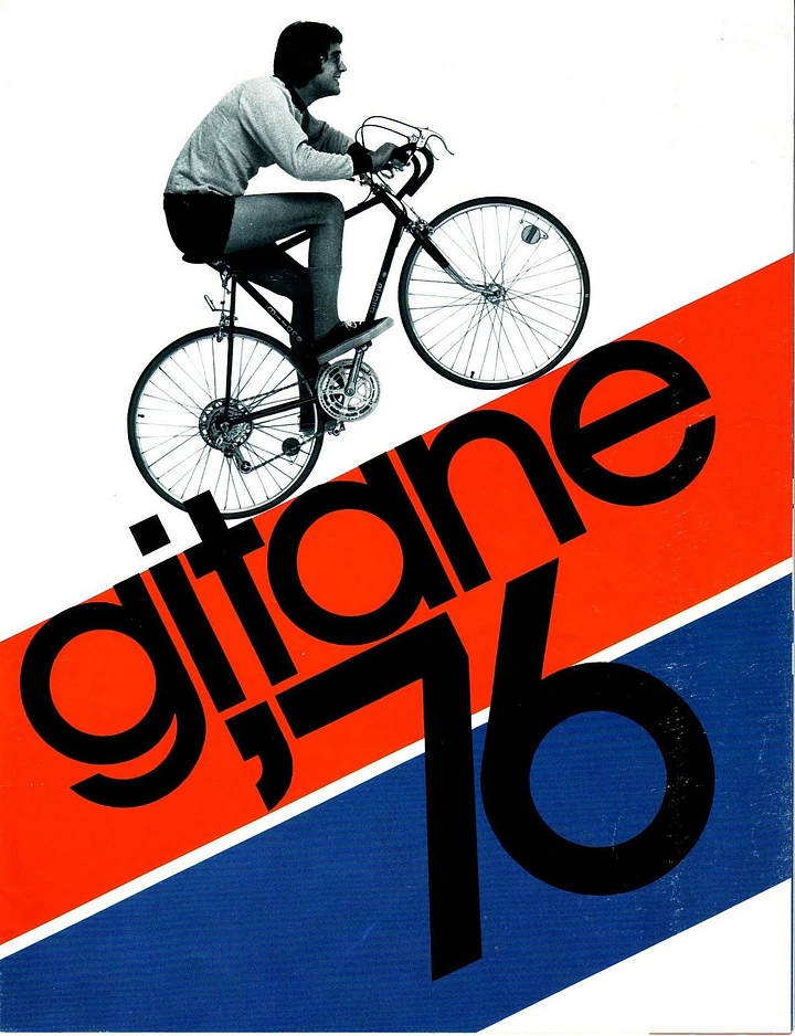 Bicycle Shops creative ad: Cutout photo of a cyclist riding up diagonal stripes