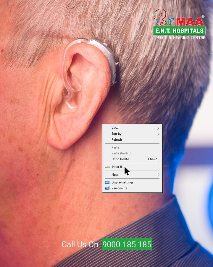 Hearing Aids creative ad: Right-click menu 'Hear it' on ear