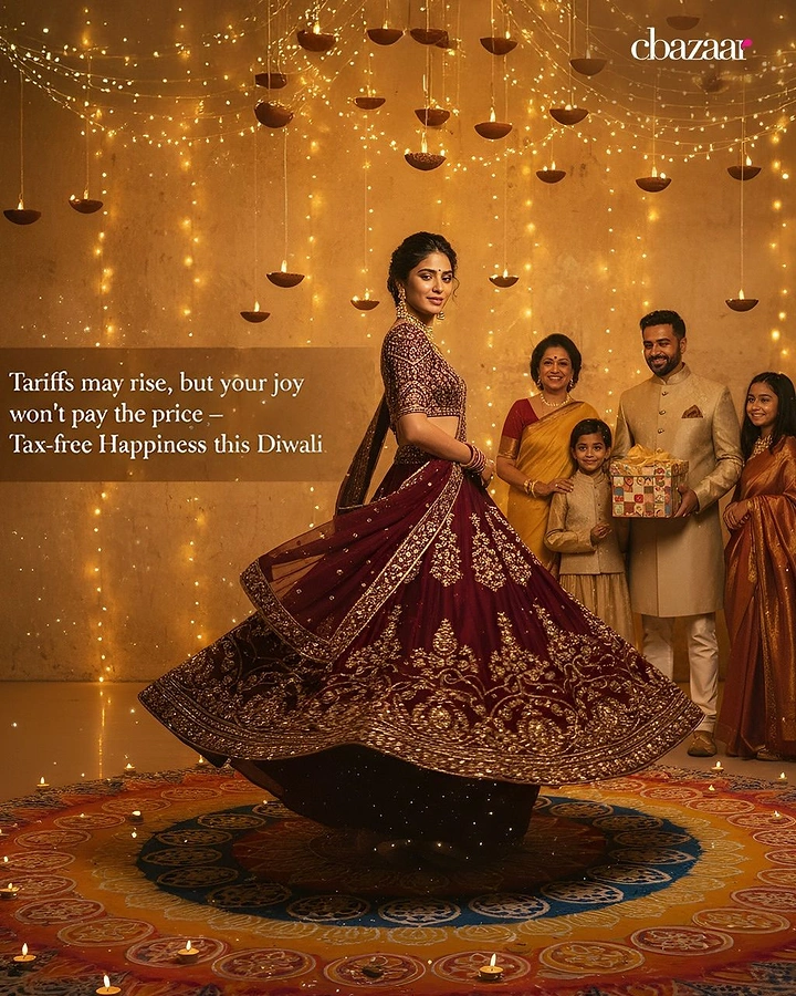 Diwali creative ad: Family celebrating Diwali around a spinning festive fashion look