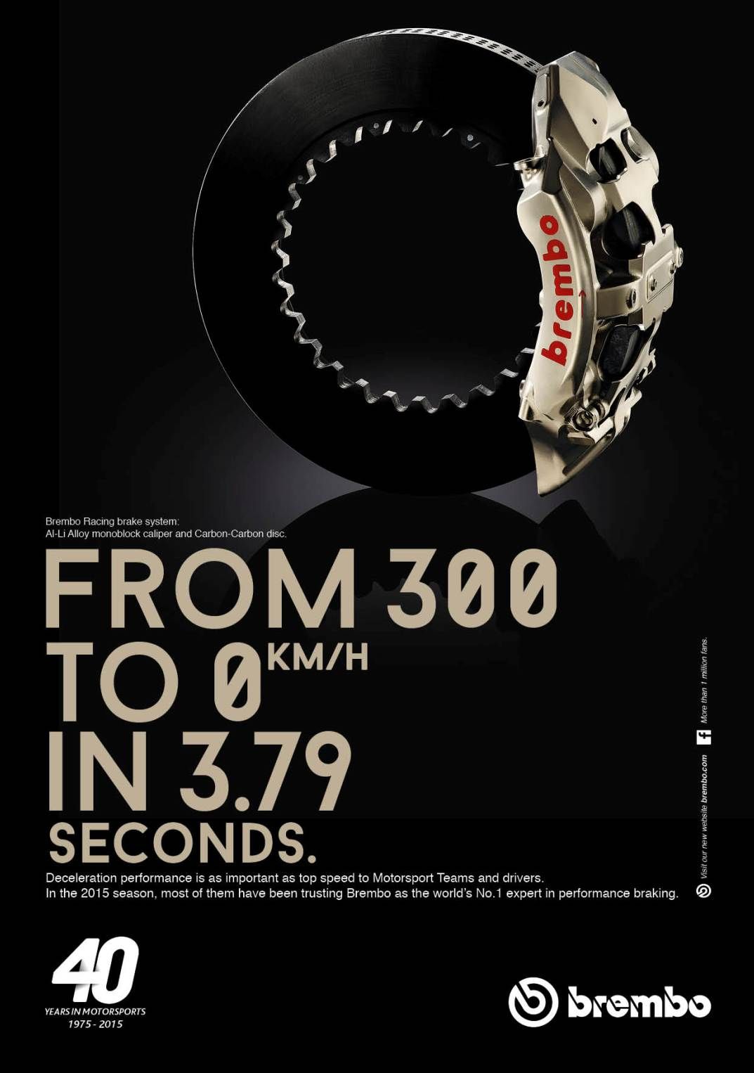 Poster: Racing carbon brake disc with gold-toned caliper