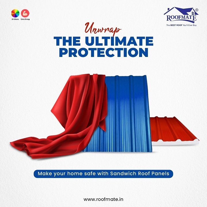 Roofing creative ad: Red cloth unwrapping panel like gift