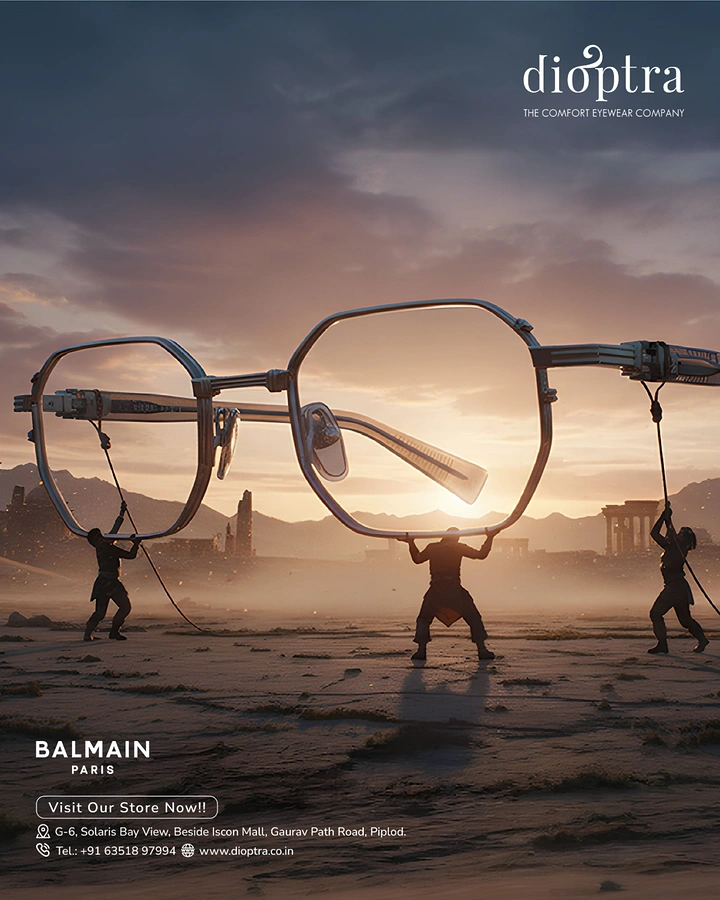 Opticians & Eye Care creative ad: Giant frames raised like monument