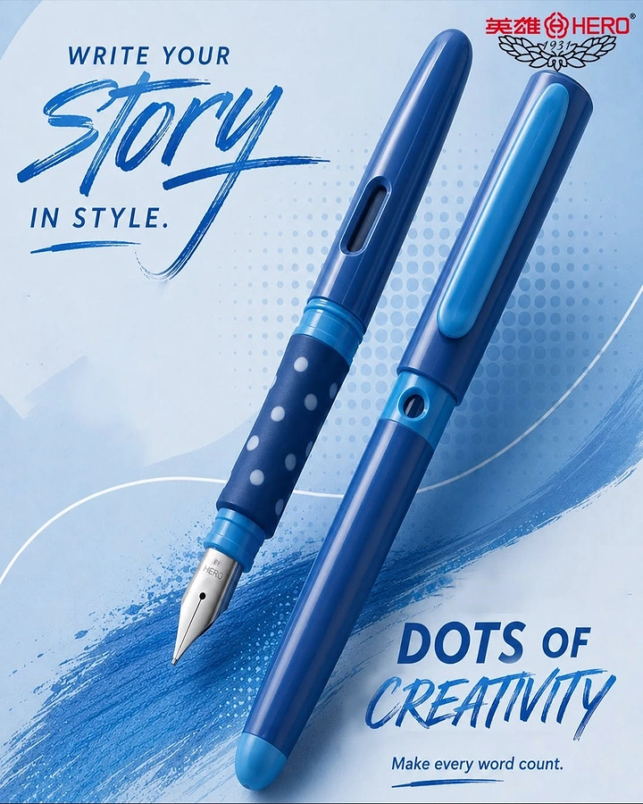 Pens & Writing Instruments creative ad: Pens merge with expressive blue brushstrokes